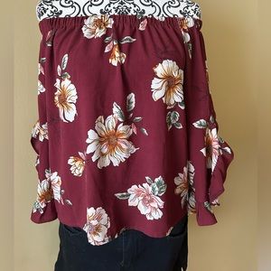 Off the shoulder burgundy top